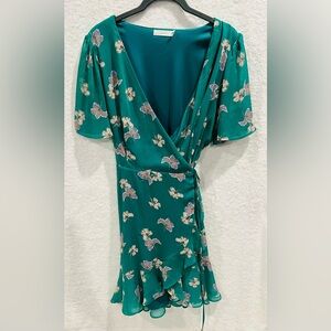 Lush Green Floral Wrap Dress - Large